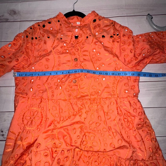SHEIN Vibrant Orange Eyelet Long Sleeve Dress Lined Size Large Party Fall Autumn - Picture 3 of 9